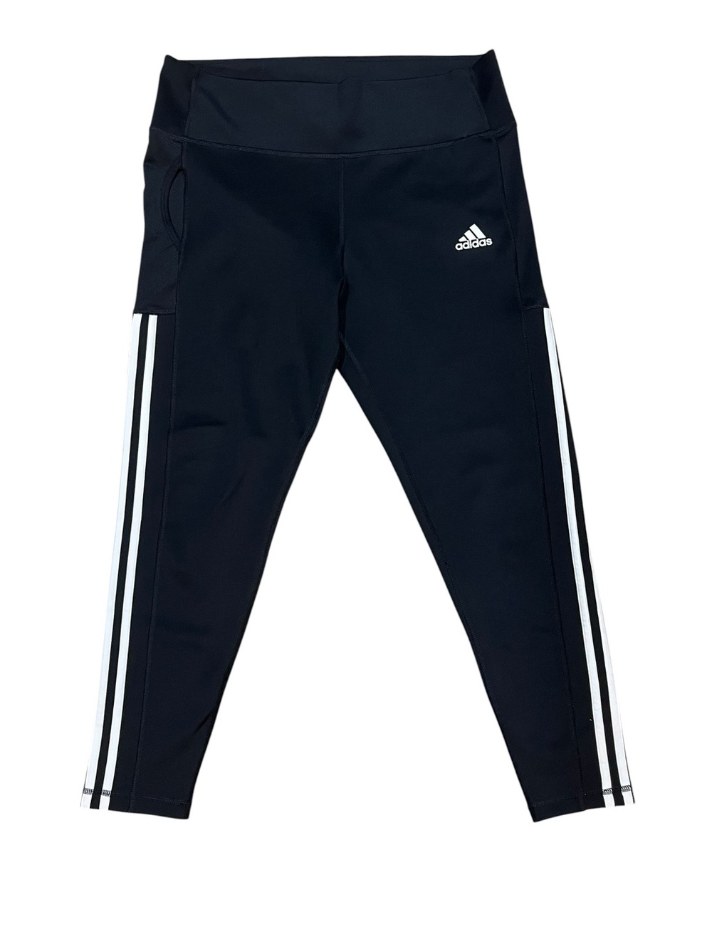 Adidas Black Leggings Aeroready Running Tights Athletic White Logo Stripes XL